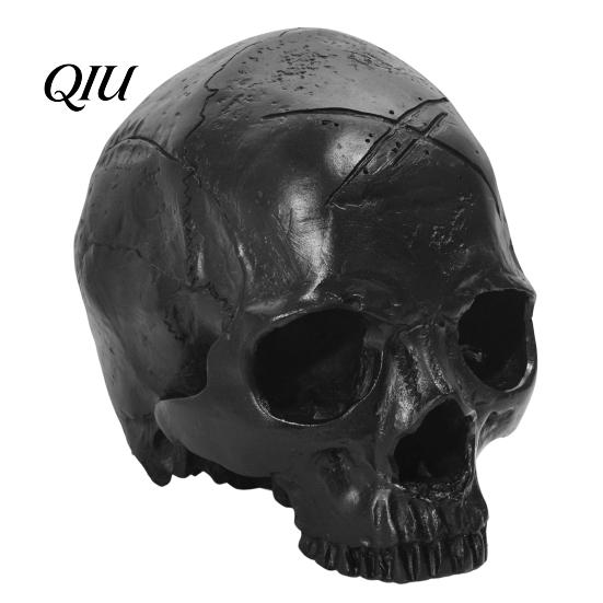 Vintage Style Skull Ornament Resin Ornament, Dark Halloween Prop, Sturdy Atmosphere Decoration Durable Teaching Model, Matte Black Anatomy