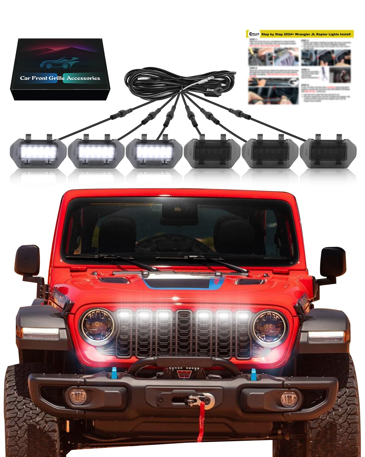 

White LED Grille Lights for Jeep Wrangler JL Wrangler JL Front Grille Trim 2024-2025, Accessories, белый