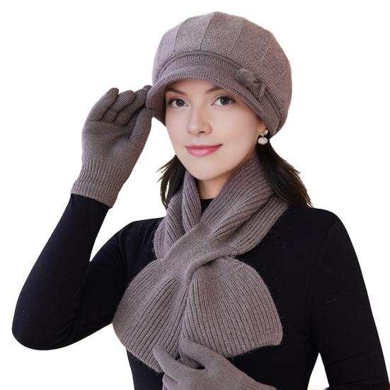 Yousheng 2Pcs/Set Women Hat Scarf Set Solid Color Knitting Baseball Hat Solid Color Thickened Scarf Set Solid Color Elastic Winter Accessories