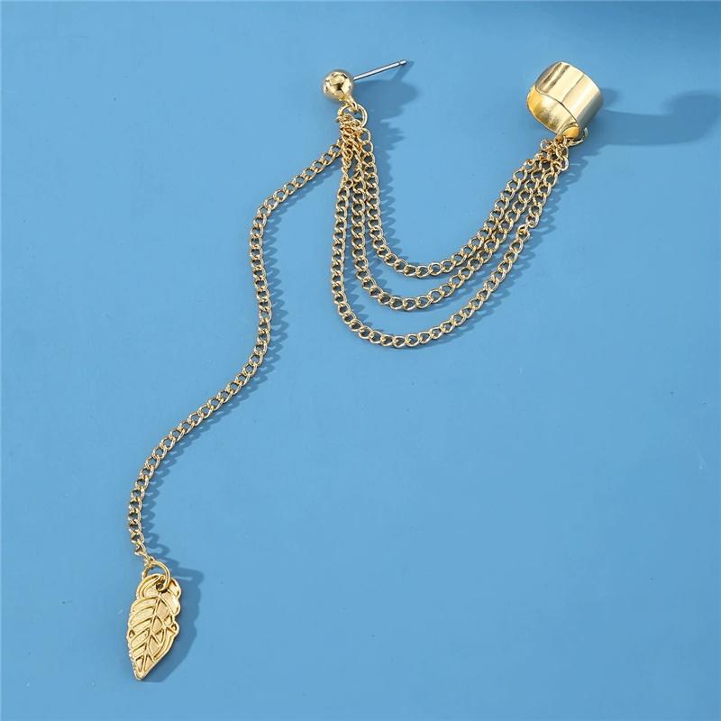 Boucles d'oreilles pendantes créatives minimalistes à chaîne feuille avec pampilles en métal, boucles d'oreilles à clip pour femmes, bijoux