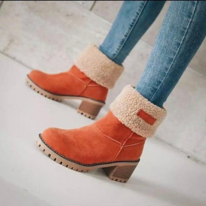 New Autumn and Winter European and American Large-size Fluffy Women's Boots Thick Heel and High Heel Wear Warmwomen's Boots Medium Boots Cotton Shoes