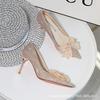 Fashion New High Heels Women's Shoes with Thin Heels 10cm Sexy Shallow Mouth Pointed Bow Crystal High Heels Wedding Banquet Bridal Shoes