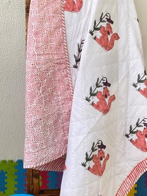 Squirrel Kids Blanket- Blockprint Cotton Reversible (60*40 Inches)