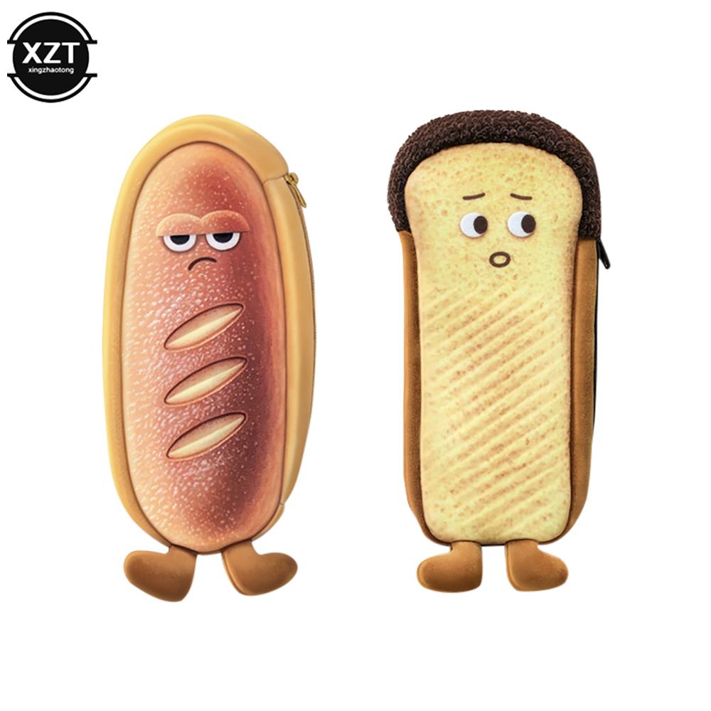 Cartoon Bread Pencil Case Plush Creative Pencil Bag School Stationery Bag Children Pen Case Prizes Gifts Student Pencil Cases