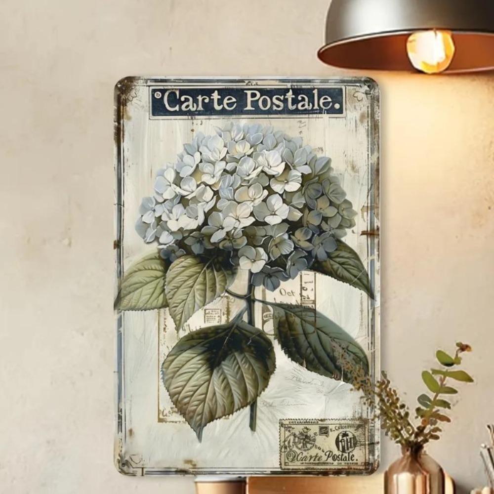 Retro Hydrangea Tin Sign 8x12 Inch Metal Wall Art for Home Cafe Bar