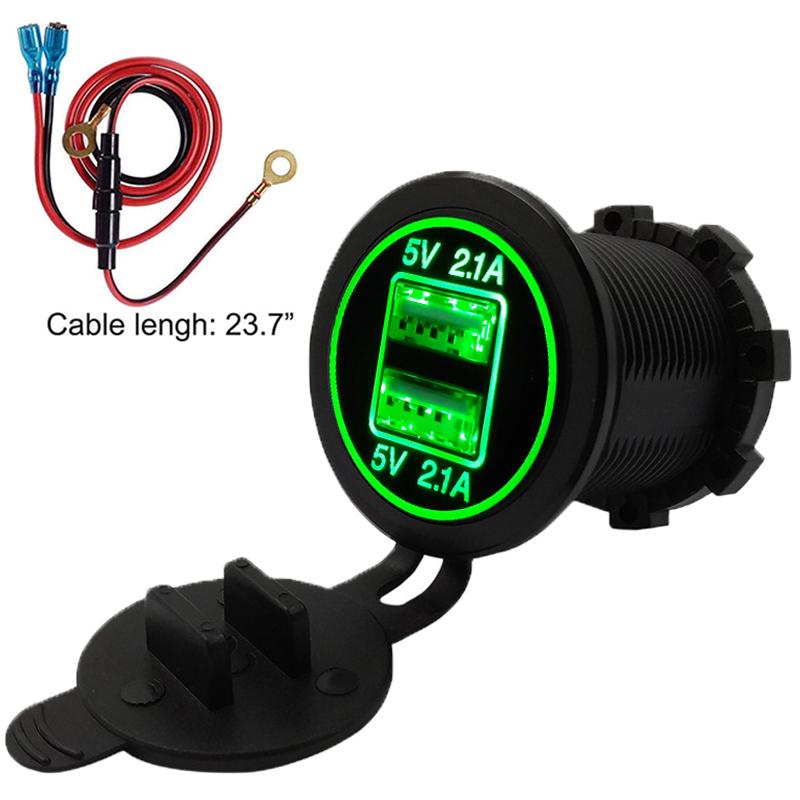 

12 В 24 В двойная USB-розетка для зарядного устройства, розетка 2,1 А и 2,1 А для автомобиля, лодки, морского автофургона, мобильного устройства с предохранителем, набором для самостоятельной сборки, синим, красным и зеленым светодиодом