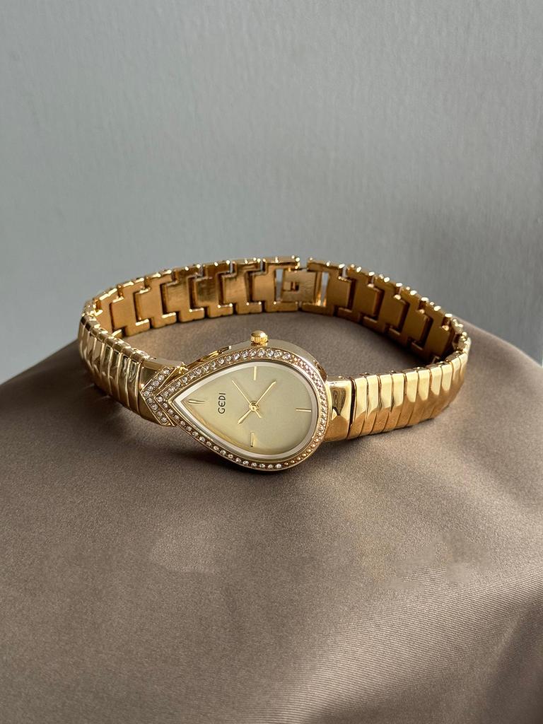 GEDI New Vintage Creative Watch for Women with Diamond-Studded Teardrop Dial High-Quality Design Ladies' Wristwatch Unique Gift
