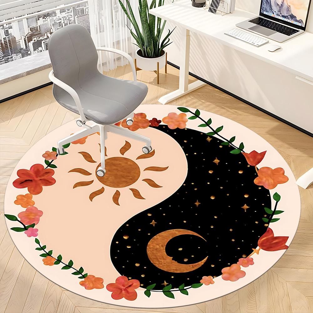 1pc Sun Moon Yin Yang Carpet, Round Non Slip Durable Large Size Office Carpet, Suitable for Office