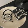 Exquisite Silver Bow Side Bangs Hair Clip for Women - Duckbill Design with Ponytail Ring