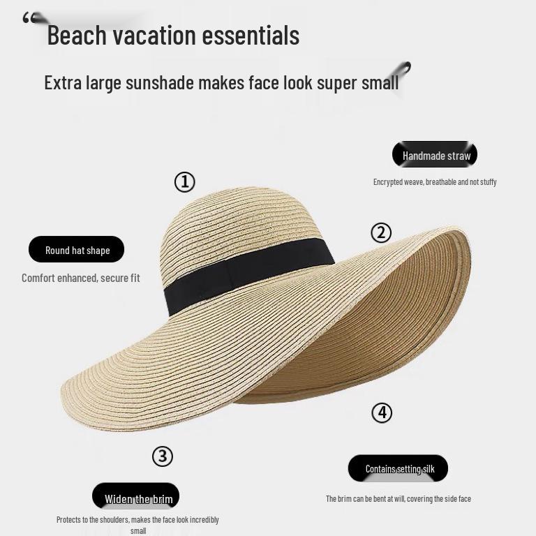 Damen Strohhut mit breiter Krempe - Sommerlicher Sonnenschutz, Strandurlaubs-Essential, Lässig & Vielseitig.