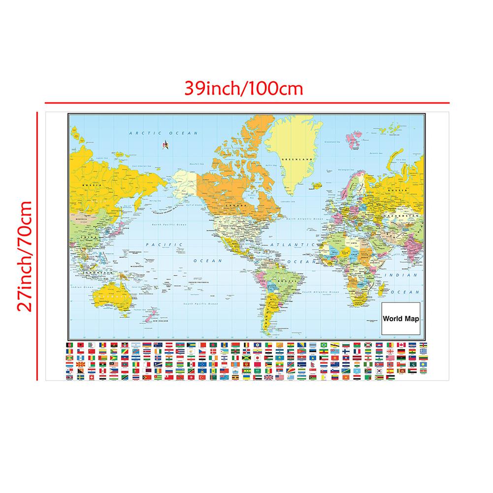 

Искусство карты мира с национальными флагами, Без рамы, Настенный декор для класса, офиса, путешествий, Подарок для энтузиастов географии, Выпускной 100*70cm