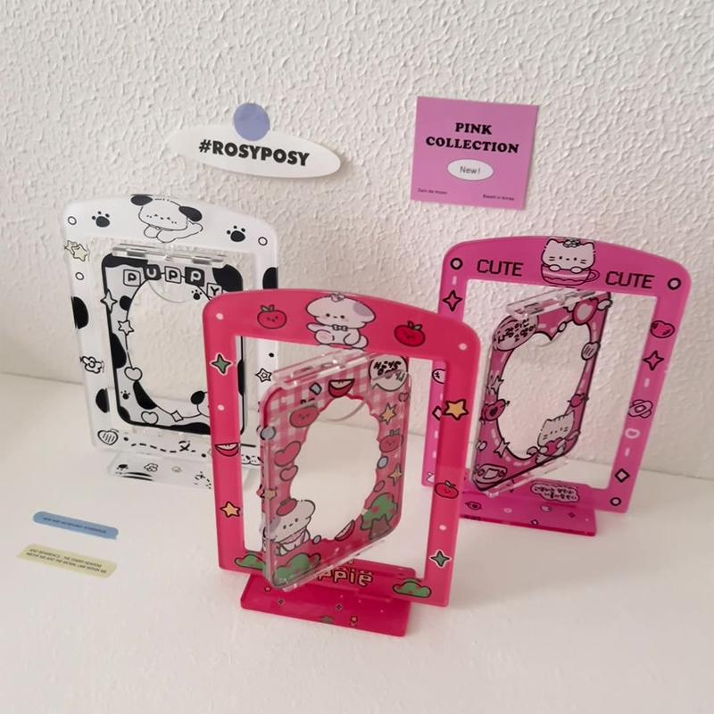 3inch Cute Photo Holder Card Display Stand Acrylic Card Sleeve Photocard Frame Desktop Decor Photo Protection Rotatable Sweet
