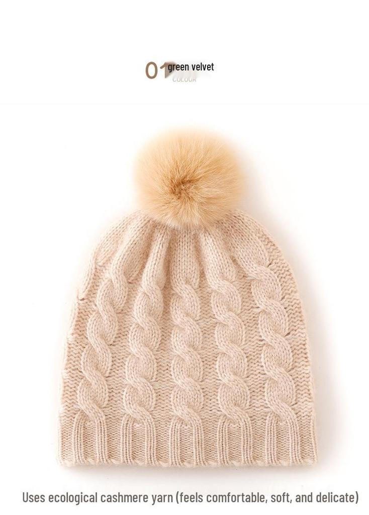 2025 Cashmere Women's High-End Cable Knit Pom-Pom Hat - Autumn/Winter