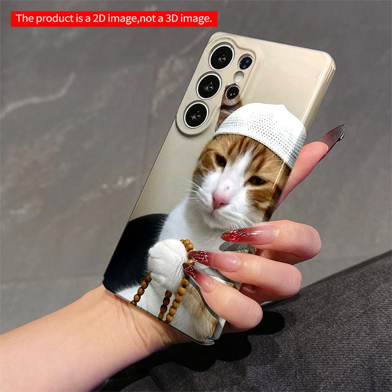 2DFlat Samsung phone case Cat in White Cap Holding Beads Phone Case Applicable to Galaxy S22 S23 S24 S25ULTRA S26 A12 A13 A14 A15 A16