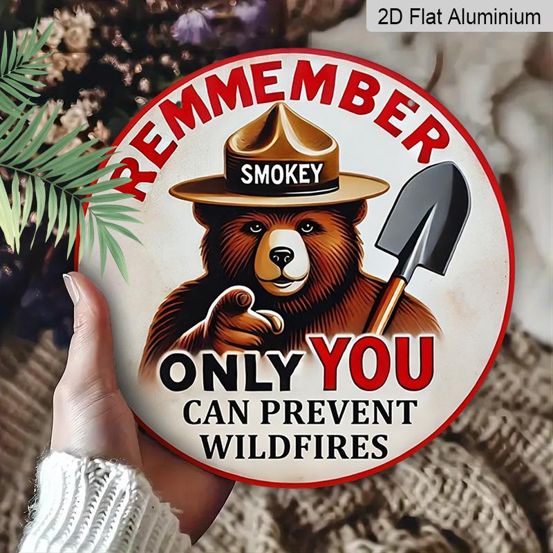 2D Flat, 1pc Print Round Aluminum Decorative Sign, Forest Fire Prevention Theme, Don't Let Wildfires Rage, Perfect for Cabin, Campground, Patio