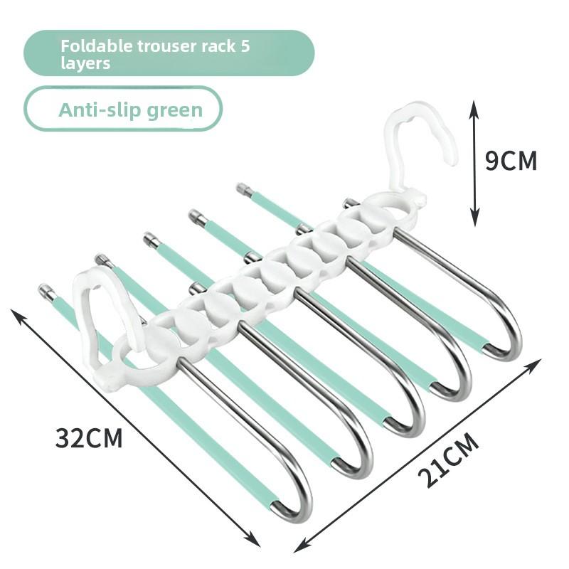 Platzsparender 9-lagiger Metall-Hosenbügel mit Anti-Rutsch-Beschichtung, Edelstahl-Design, inklusive 5 Haken, reduziert 80% Unordnung, für enge Jeans und Denim-Stoffe