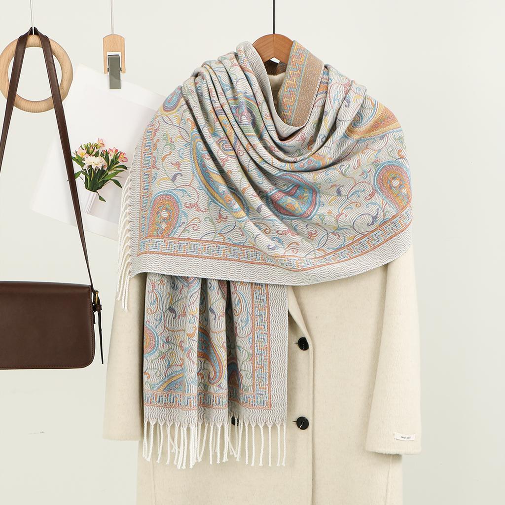 Luxury Winter Warm Thick Women Scarf Jacquard Paisley Hijab Foulard Cashmere Tassel Shawl Wraps Pashmina Muslim Blanket