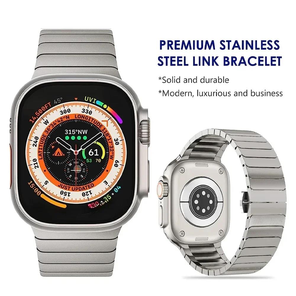 Metal Link Bracelet For Apple Watch Ultra 4 3 49mm 12 11 10 46mm 9 8 7 5 SE Loop For iwatch 45mm 41 42 44mm Stainless Steel Band 3