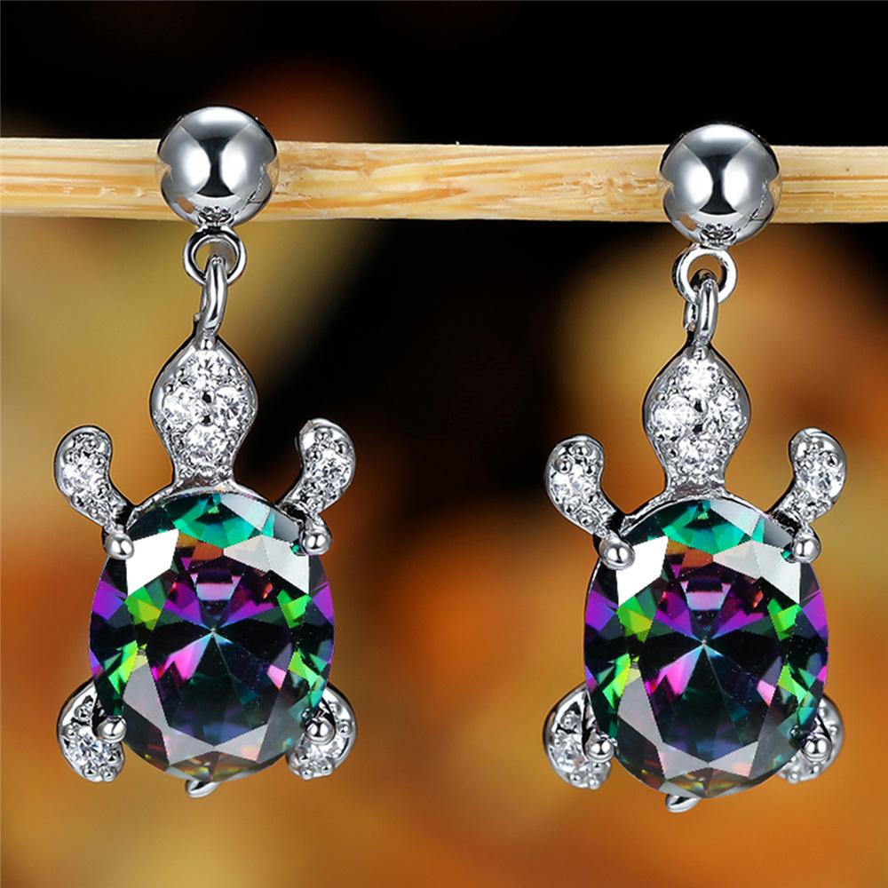 Charm Female Rainbow Zircon Stone Drop Earrings Cute Trendy Bridal Silver Color Wedding  For Women