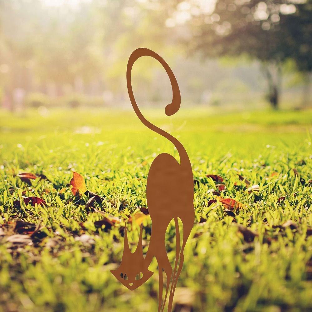 Rusty Wrought Iron Halloween Cat Garden Statue Decoration