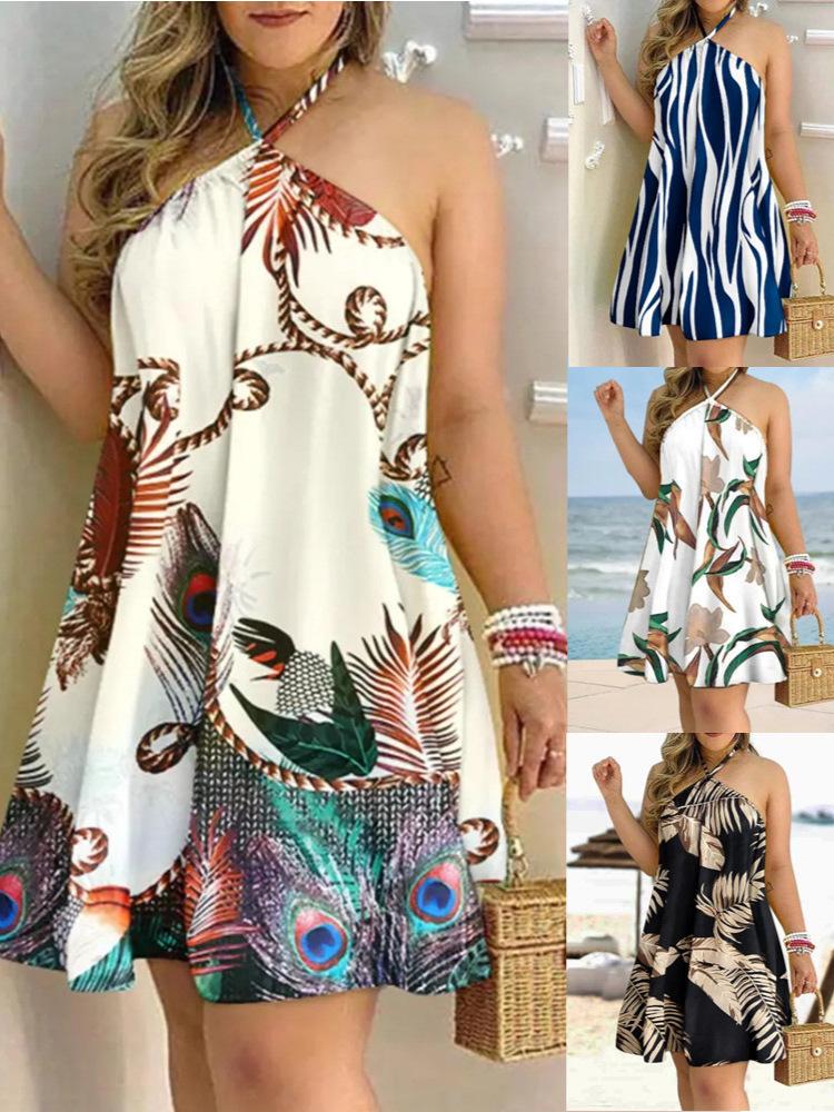 Summer Off-the-Shoulder Halter Lace-Up Loose Women's Dress