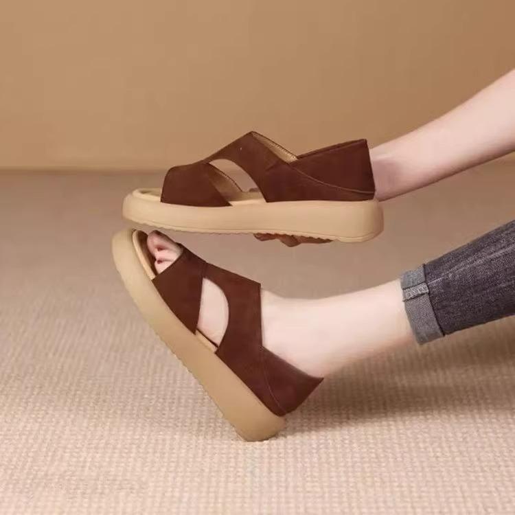 Soft sheepskin~ platform sandals women's summer wear 2025 new models are beautiful and not tired of Roman shoes two wear cool slippers