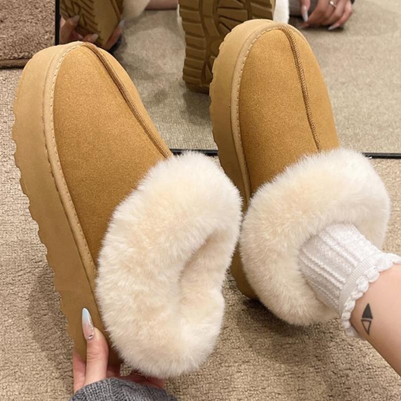 Fashion Comfortable Faux Furry Snow Boots Women Winter 2025 Solid Color Platform Ankle Boots Woman Sewing Plus Size Warm Booties Ladies