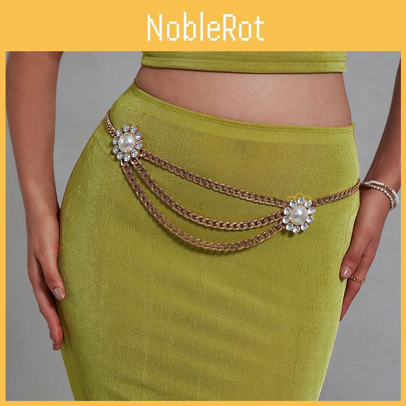 Sophisticated Artificial Pearl Flower Metal Waist Chain For Women Gift For Women