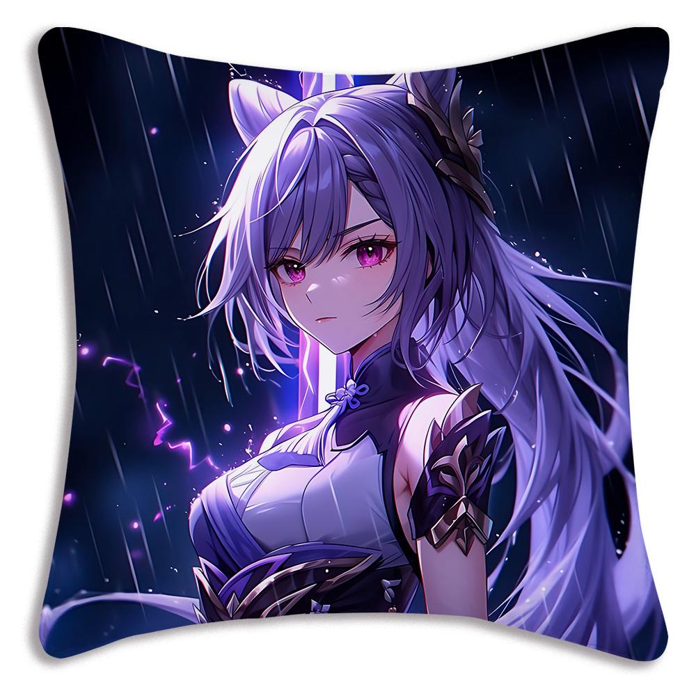 Anime Genshin Impact Pillow Covers Cartoon Sofa Decorative Home Double-Sided Printing Short Plush Cute Cushion Cover