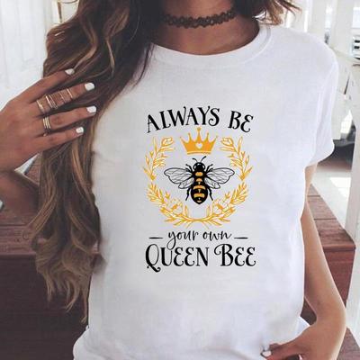 (Asian Size) Graphic Tee T Clothing Bee Letter Trend Style 90s Casual Fashion Print Female Casual  Women's Top Lady Short Sleeve T-shirt