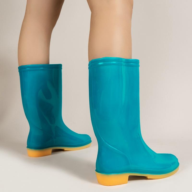 Rain Boots for Women Round Toe Chunky Heel Mid Calf Boot Outdoor Waterproof Non-slip Platform Female Shoes 2025 Autumn Fashion