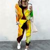 Female Round Neck Long Sleeve Tee And Relaxed Straight Trousers Two Piece Set For Indoor Leisure Wear