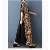 Women's Color Patchwork Black Long Dress Retro Robe