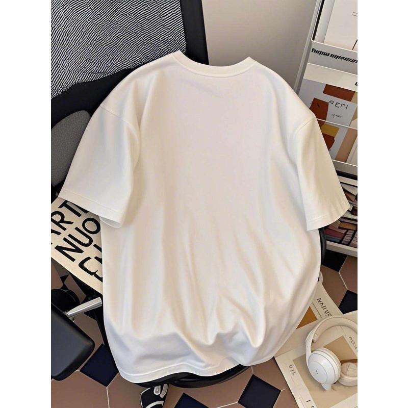 Europäische Größe Hochwertiges Oversized Casual Drop-Shoulder Herren-T-Shirt mit Aufdruck, Sommer Niedliches Bärenmuster, Harajuku Style Top, Street Style Tee