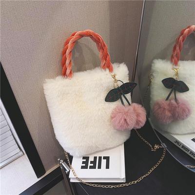 Plush Bag Autumn and Winter New Niche Cherry Plush Handbag Shoulder Fashion Versatile Chain Messenger Bag
