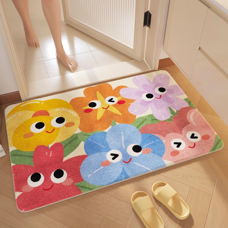 Bathroom Floor Mat Water Absorbing Cashmere Floor Mat Cartoon Color Dirt-resistant Anti-slip Mat Bathroom Door Foot Mat