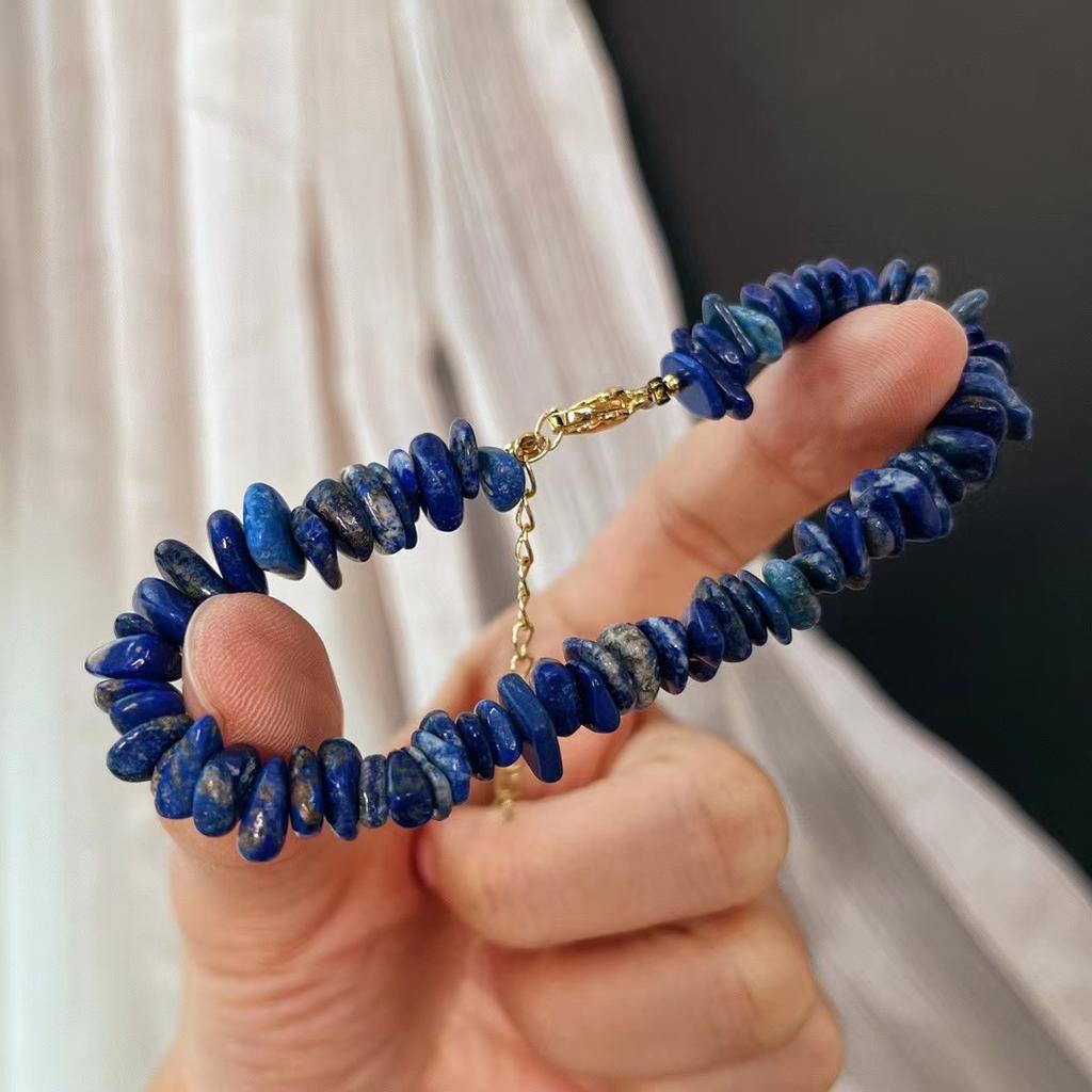 Retro Natuurlijke Lapis Lazuli Kiezel Armband Dames Sfeervolle Armband