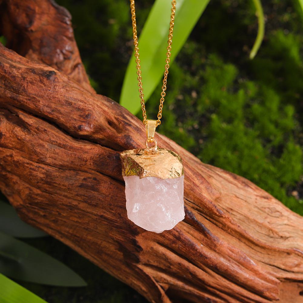 Natural Crystal Stone Irregular Shape Raw Rose Quartz Gold Plated Cap Hanging Ornaments Reiki Healing Gifts розовый кварц