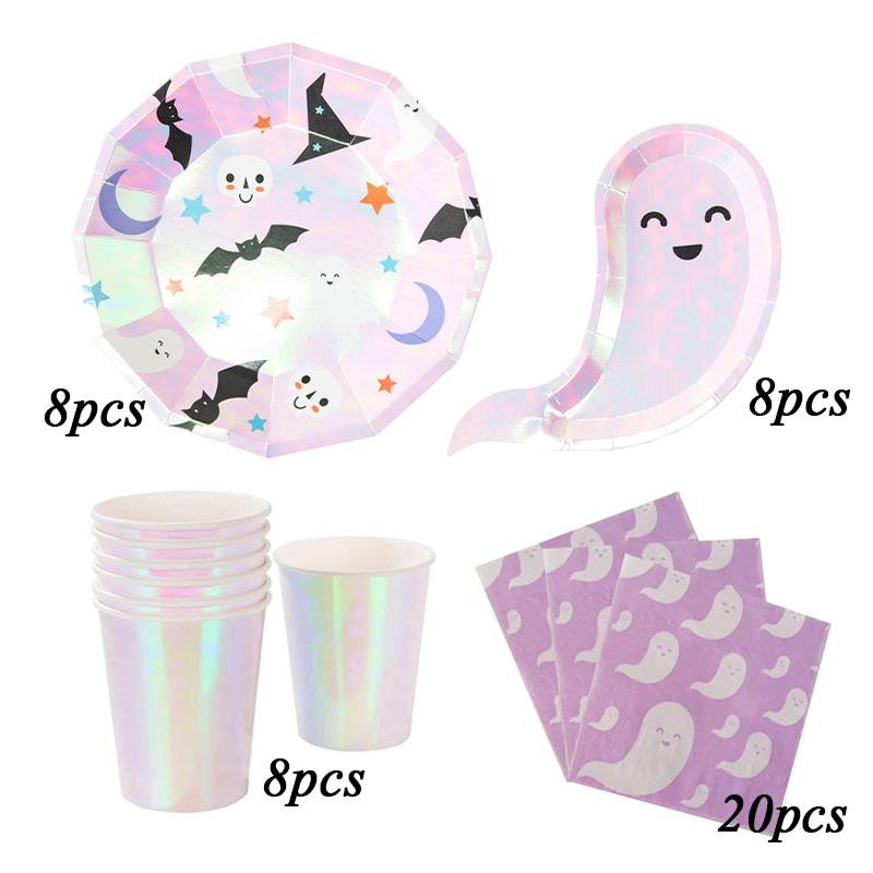 44pcs/set Halloween Tableware Decoration Set Pumpkin Paper Plates Ghost Skull Holiday Theme Birthday Party Decoration Supplies