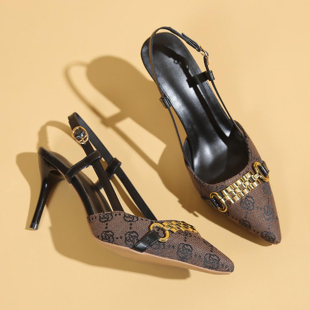 Fashion 2026 Women's Fashion Baotou Sandals Spring New Pointed Head Shallow Mouth Metal Buckle Anti-slip Wear-resistant High Heels