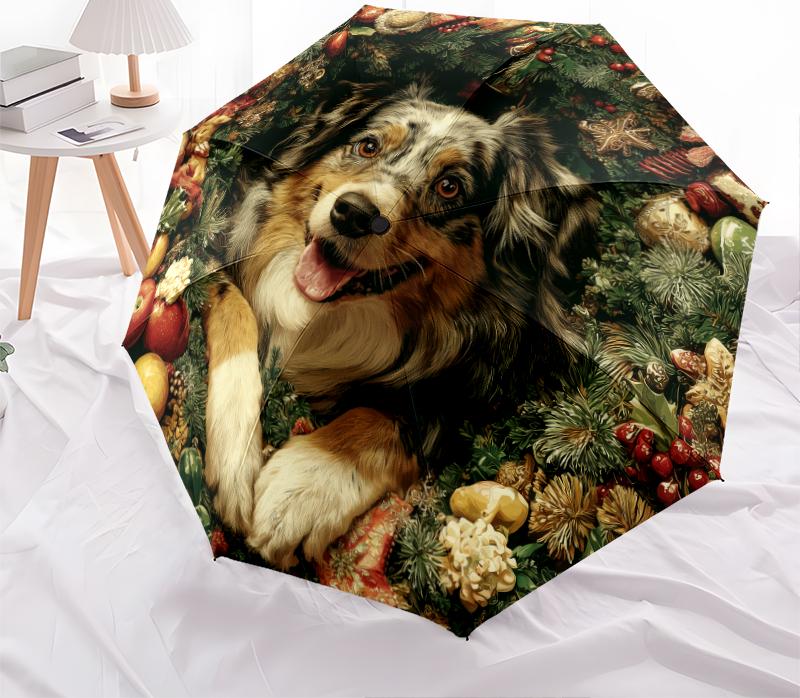 Christmas dog, automatic folding umbrella, portable and foldable design, 8 ribs, a Christmas or birthday gift.