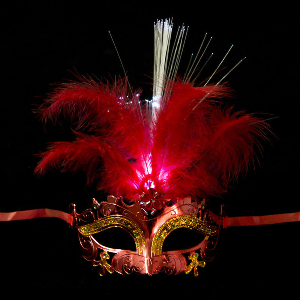 Women LED Party Mask Masquerade Luxury Peacock Feathers Half Face Mask Cosplay Costume Venetian Mask