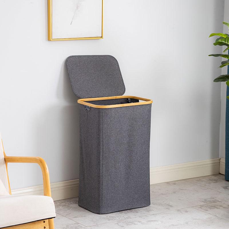Bamboo Fabric Large Capacity Laundry Hamper with Lid - Foldable Storage Basket for Dirty Clothes