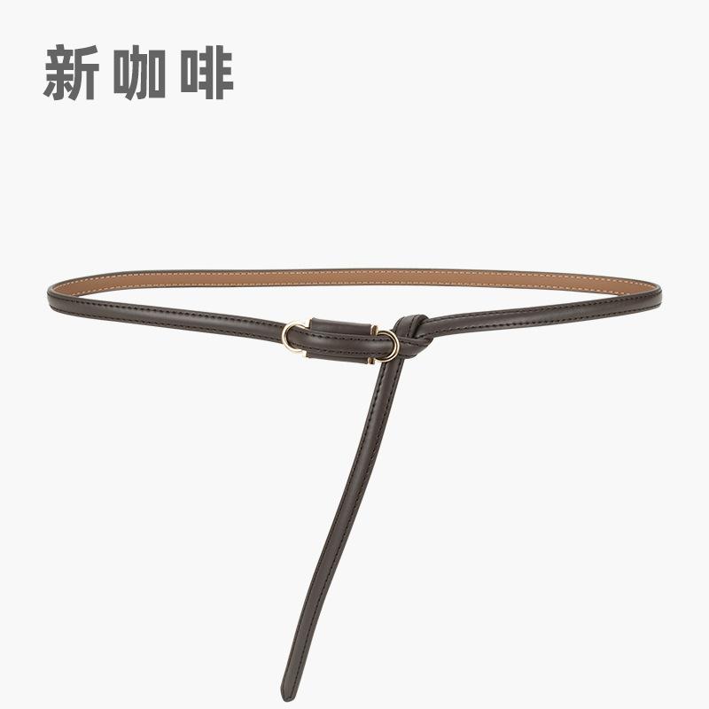 Four Seasons Available New Women'S Leather Thin Belt With No Hole Design Decorative Belt Waist Cover Dress Versatile Two Layer Leather Women'S Belt