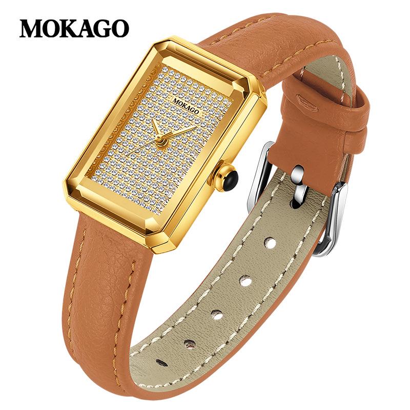 MOKAGO Women s Classic Rectangular Diamond-Studded Waterproof Watch