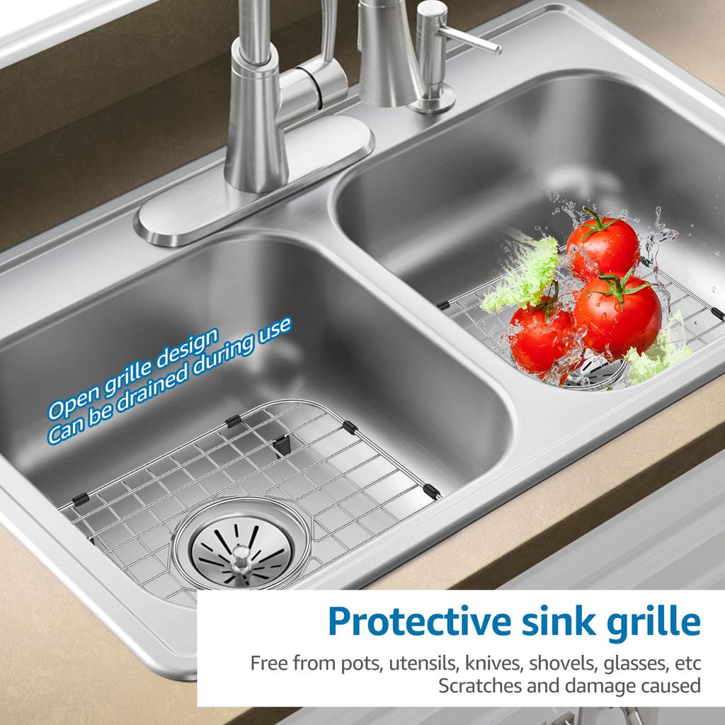 2Pcs Sink Grid Stainless Steel Sink Protectors Drainage Racks Kitchen Sink Protector with Rubber Padded Feet for Kitchen Gadgets