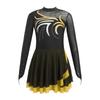 Girls Figure Skating Dress with Sparkly Rhinestones Sheer Mesh Patchwork Long Sleeve for Dance Performance