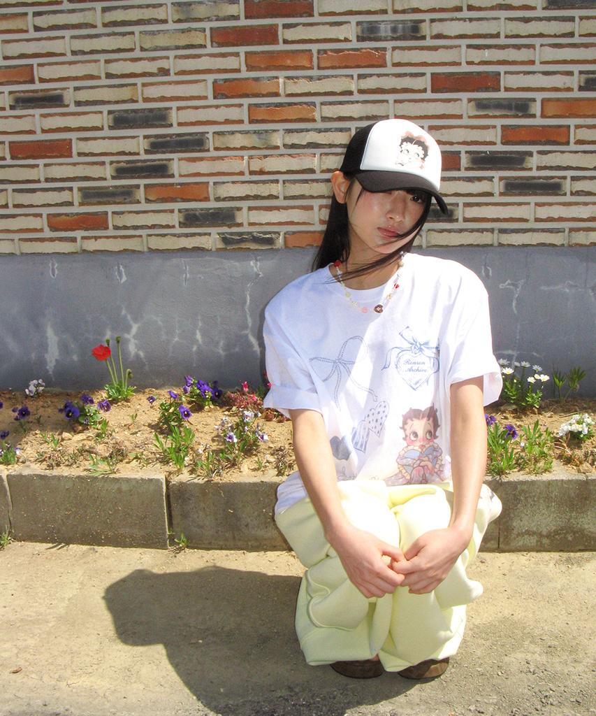 RONRON Betty Boop Ribbon Mesh Ball Cap Black
