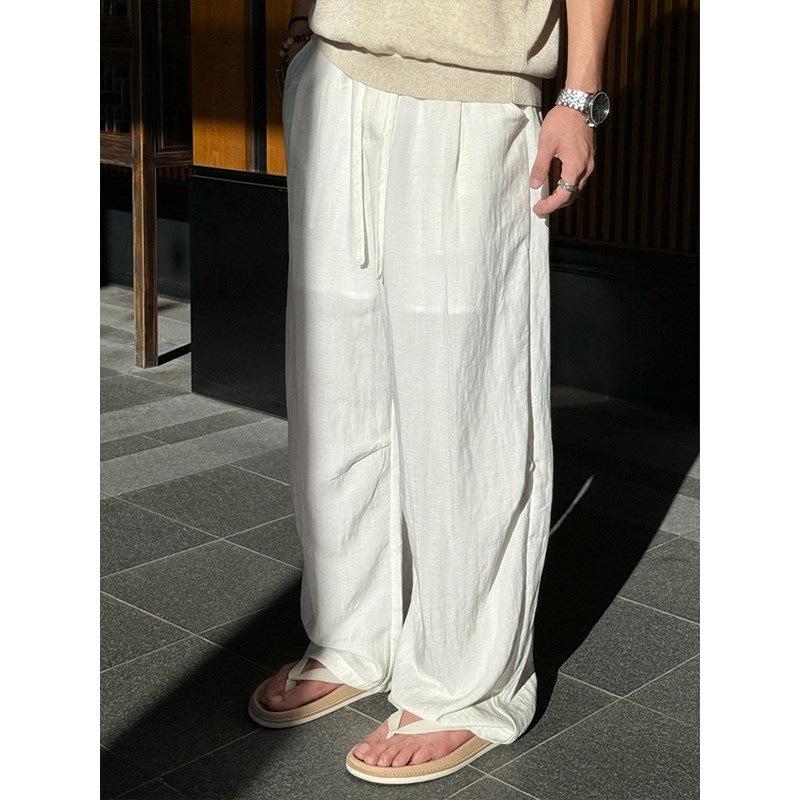 Linen old money wind pants men's and women's summer thin loose drape loose wide leg pants high sense scimitar casual pants