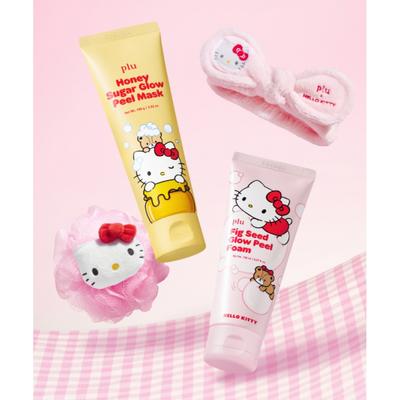 Plu Sanrio Hello Kitty Honey Sugar Glow Peel Mask 100g Shower Ball+pig Seed Glow Peel Foam 150ml Face Wash Band